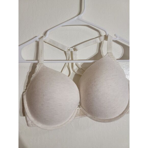 EUC Aerie 34DDD Bridget Cream Lined Lace Demi Underwire Cross 3 Hook Back Bra - Picture 2 of 10